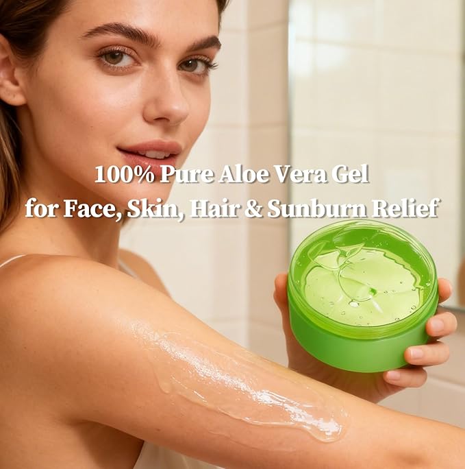 Aloe Vera Gel for Face, Skin, Hair & Sunburn Relief, Aloe Vera for Burns, Made with 100% Pure Aloe Gel for All Skin Types Made in Korea. 300ml (10.1fl.oz) (1)