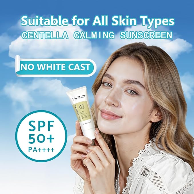 Centella Calming Sunscreen SPF50 PA++++, Daily Moisture Sunscreen Centella Asiatica No White Cast, Lightweight & Non-Greasy Sun Screen for Oily Sensitive Skin