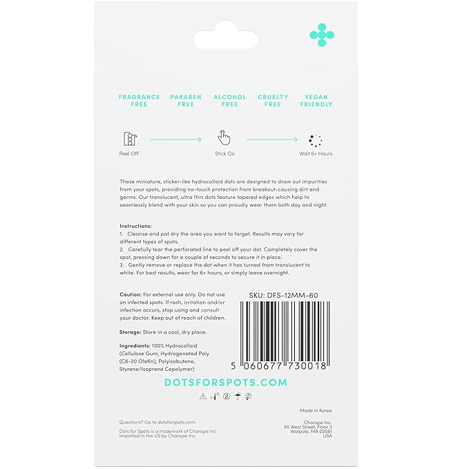 Dots for Spots Pimple Patches For Face - Fast Acting, Translucent Hydrocolloid Zit Patches that Unclog Pores Korean Skin Care - Vegan, Cruelty Free - (60 count)
