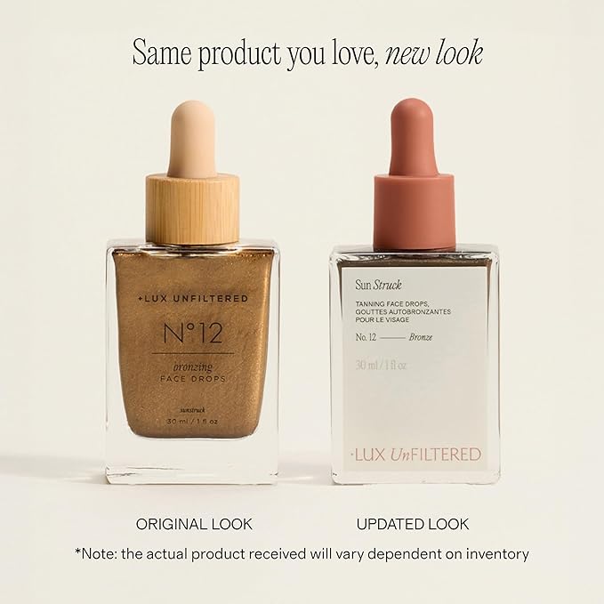 + Lux Unfiltered N°12 Sun Struck Bronzing Face Tanning Drops - Gradual Self Tanner - Natural Glow, Streak-Free, Fragrance Free - Hyaluronic Acid & Vitamin E - Vegan & Cruelty Free - Bronze