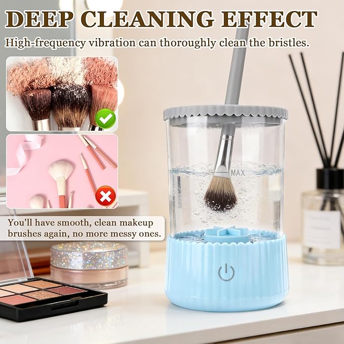 Electric Makeup Brush Cleaner Machine, 2026 New Automatic Spinning Make Up Brush Washer, Makeup Brushes Cleanser with blue ligh for All Size Beauty Makeup Brushes (Blue)