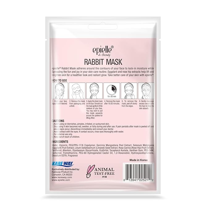 Epielle Character Face Mask Rabbit 6 Pack, Fun & Effective Korean Skin Care, Spa Party Favors, Easter Basket Stuffers, Birthday Gifts for Women, Self Care Gifts