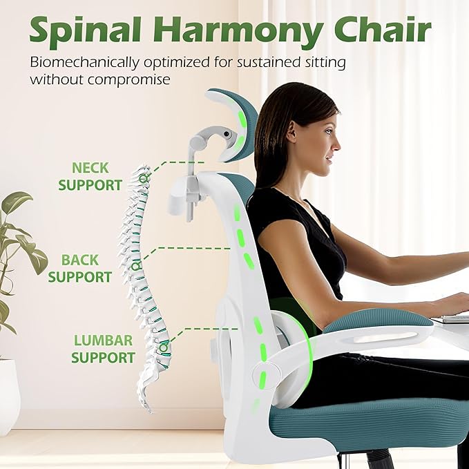AreShark Office Chair Ergonomic Desk Chairs with Adjustable Lumbar Support& Headrest Hanger, High Back Breathable Mesh Chair with Wheels, Rolling Swivel Comfy Task Computer Chair for Home Work Gaming
