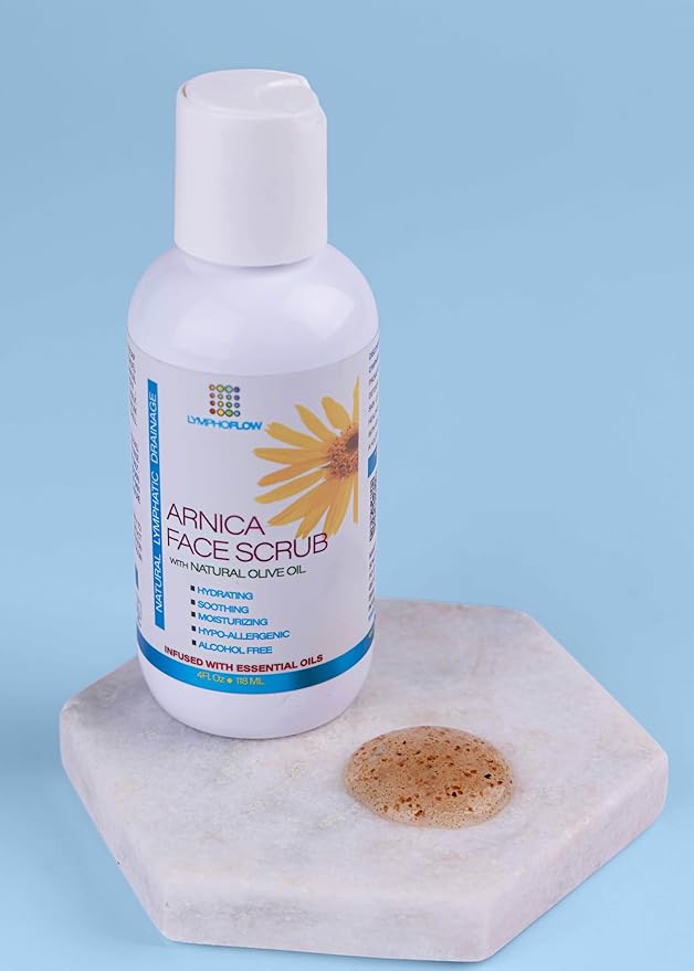 Bruizex Arnica Facial Scrub, Exfoliating Face Wash for Natural Lymphatic Drainage, Face Cleanser with Soothing Arnica Montana, Exfoliator For Sensitive Skin, Acne, Blackheads, Lymph Health, 4 Oz