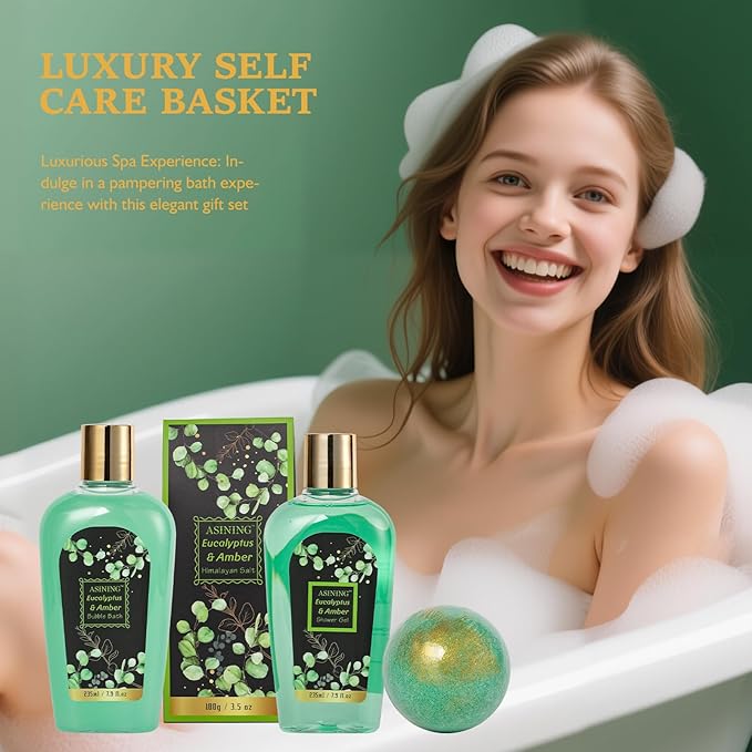 19-Piece Mothers Day Gifts Basket for Women, Premium Eucalyptus Amber Bath Gift Set for Men- Spa Kit, Face Skin Care Kit, Birthday, Valentines, Fathers Day, Christmas, Perfect for Holidays Self Care