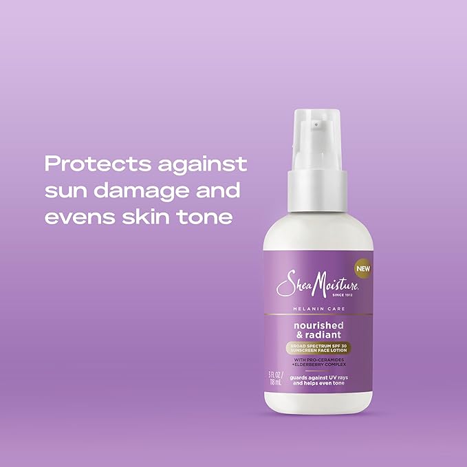 SheaMoisture Melanin Care Broad Spectrum SPF 30 Sunscreen Face Lotion Nourished & Radiant for Protection Against UV Rays & Even Tone, with Pro-Ceramides +Elderberry Complex, 3 oz