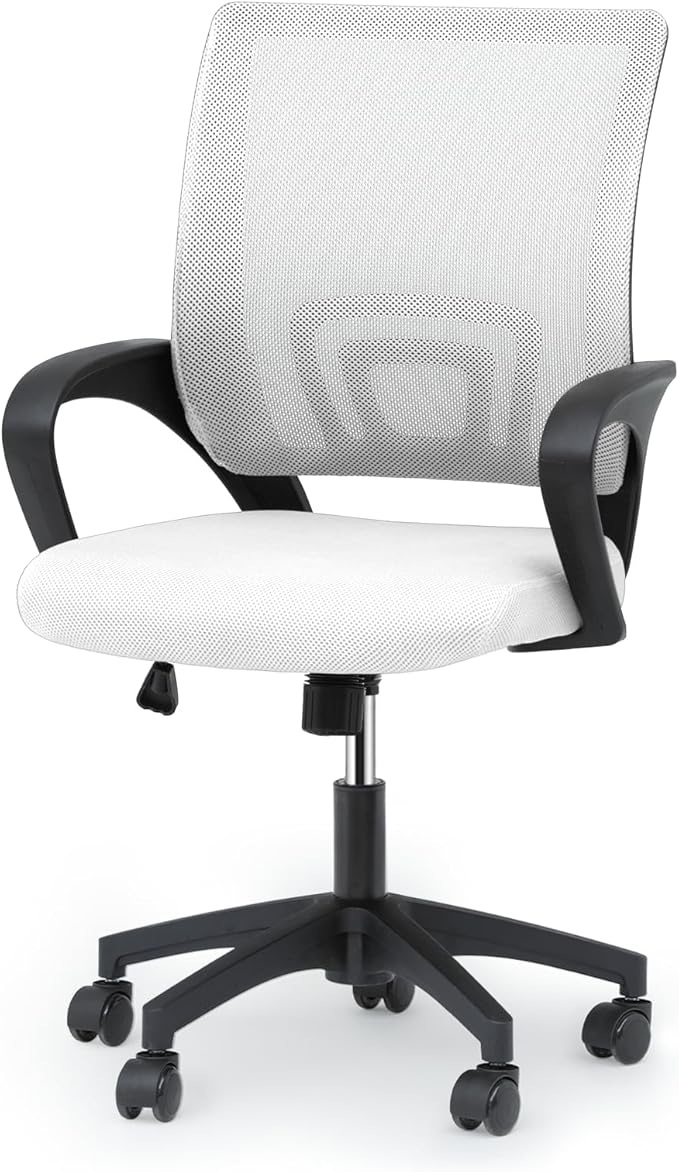 Magshion Ergonomic Office Desk Chair, Mid-Back Mesh Computer Chair, Swivel Chair with Breathable Backrest & Lumbar Support, Adjustable Height for Gaming, Work, Study, 300 Lbs Capacity, White