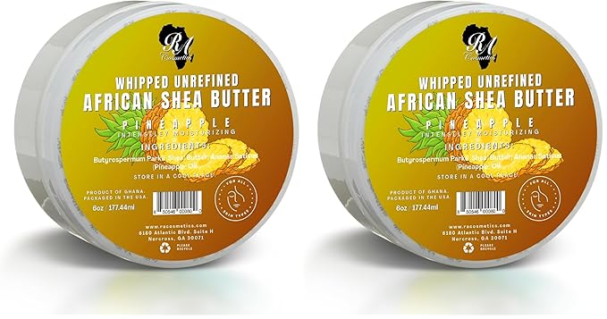 RA COSMETICS Whipped Shea Butter Pineapple - 6oz | 100% Pure & Natural African Shea Butter for Men & Women - Ultimate Handcrafted Moisturizer with Essential Vitamins for Radiant Skin (Pack of 2)