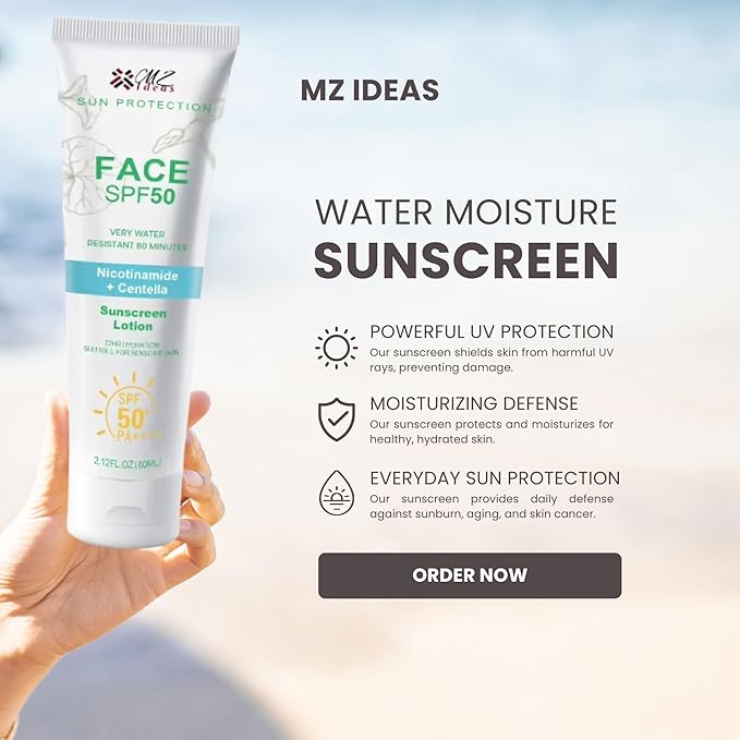 Face Sunscreen SPF 50 PA+++,Very Water Resistant 80 Minutes, with Niacinamide, Centella, 72H Hydration for sensative skin, 2.12 fl oz