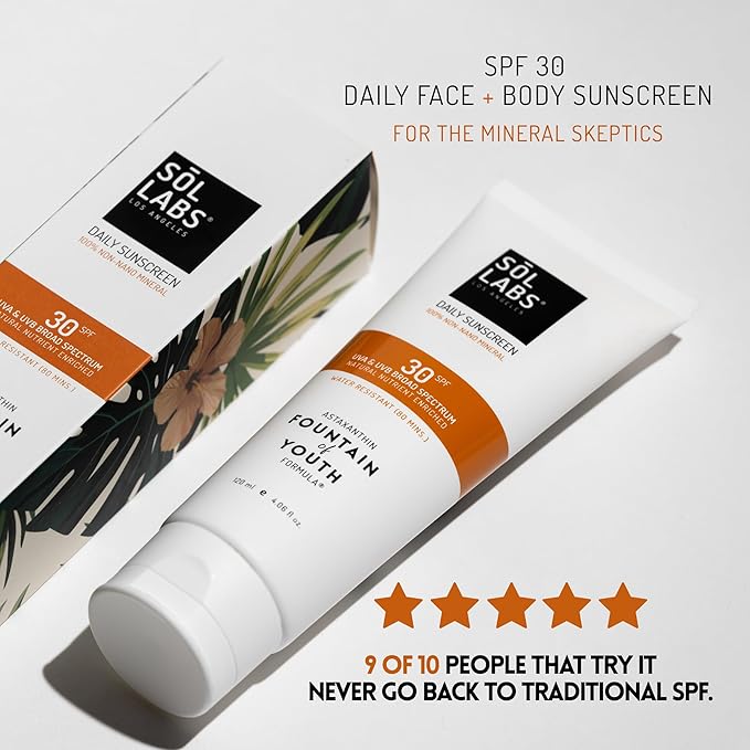 SOL LABS Mineral Sunscreen SPF 30 Face & Body - Lightweight, Hydrating Daily Moisturizer - No White Cast - Anti-Aging Formula with Niacinamide, Zinc Oxide - Reef Safe Korean Skin Care - 4oz