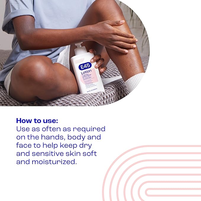 E45 Moisturising Lotion for Very Dry, Sensitive Skin, 24 Hour Moisturizer, Fragrance-Free Formula, Protect from Dryness, Reduce Redness, Dermatologically Tested, 16.9 fl oz (500ml)