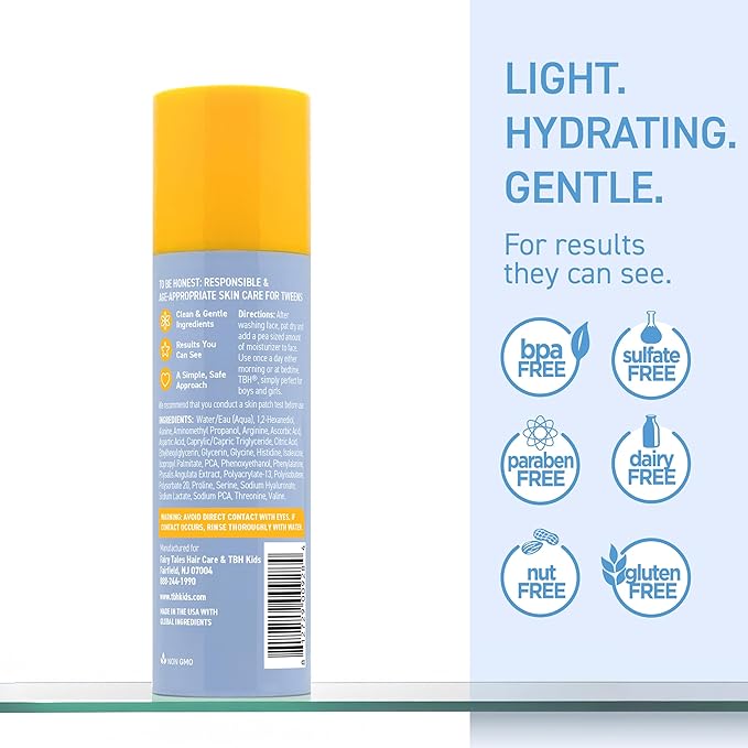 Fairy Tales TBH Kids Oil Free Face Moisturizer for Girls and Boys - Vitamin C, Peptides, and Hyaluronic Acid - Natural Ingredients, Made for Tweens - Sulfate, Paraben Free - 3.3 oz