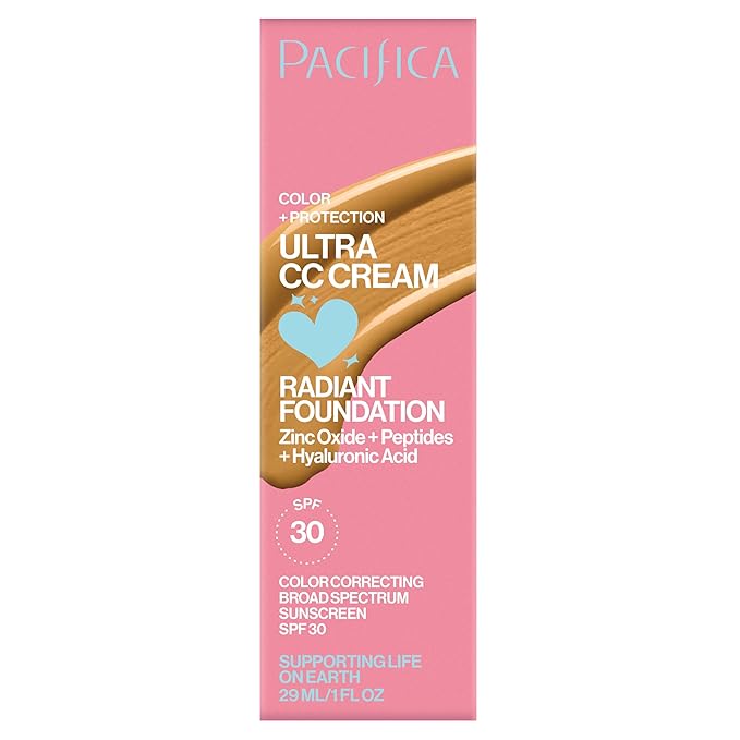 Pacifica Ultra CC Cream Radiant Foundation SPF 17 - Warm/Medium – Medium Coverage Color Correcting Cream, Dewy Finish, Mineral SPF, 1 oz
