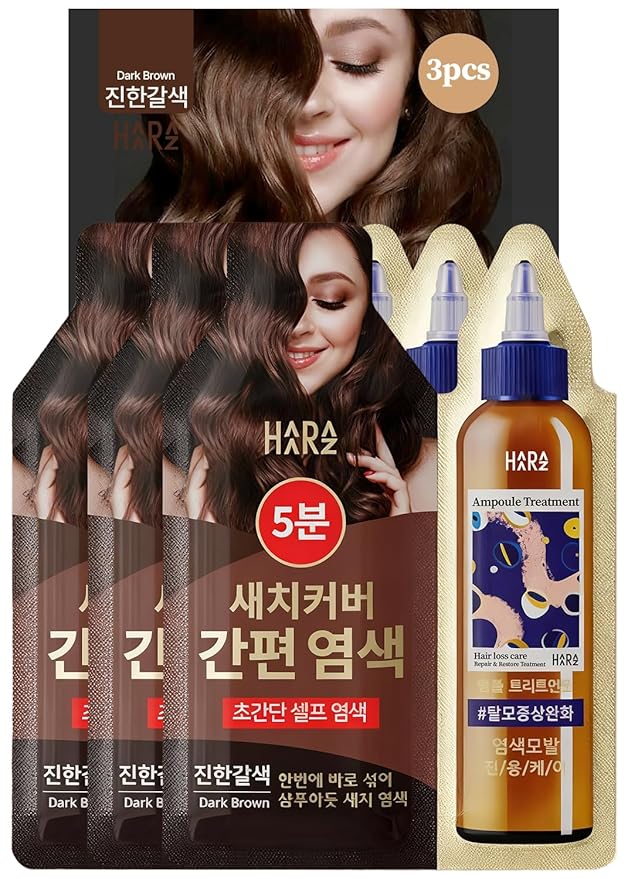 Hair Dye + Ampoule Treatment, Permanent Hair Color, 100% Gray Coverage, Hair Loss Care, 2-Step Shampoo– 5-Minute Hair Color for Women & Men & Scalp Care Formula, Repair & Restore (Dark Brown)