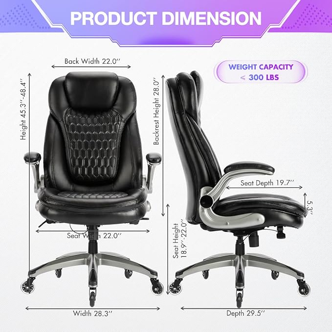 COLAMY Executive Office Chair with Thick Bonded Leather (Black-6686, Set of 2)