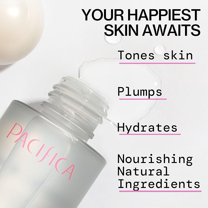 Pacifica Happy Water Hydrating Facial Toner – Vegan Ceramides, Hyaluronic Acid & Electrolytes, Refreshing & Calming for Balanced Skin, Clean Beauty, Vegan, Cruelty-Free, All Skin Types, 4 oz