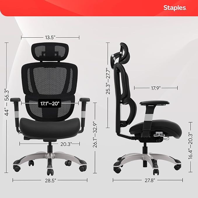 STAPLES Ergonomic Task Chair, Mesh, Ergonomic, Lumbar Support, Swivel, Black