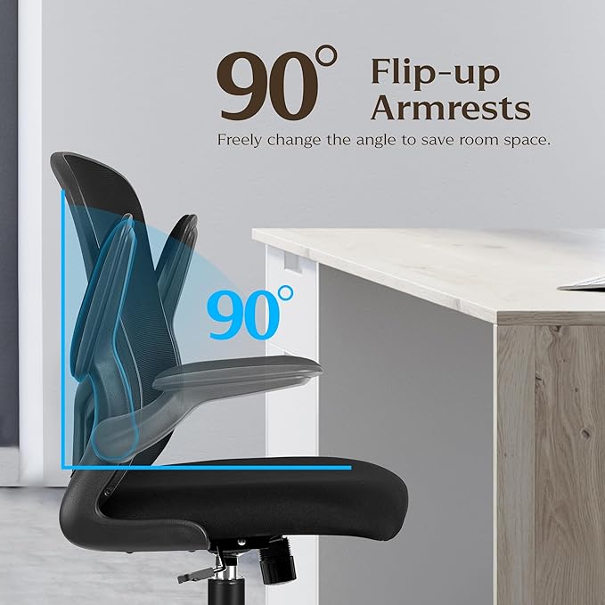 FelixKing Office Desk Chairs, Ergonomic PC Desk Chair with Wheels, Adjustable Lumbar Support and Height, Swivel Computer Chair with Flip-up Armrests, Ergo Mesh Backrest for Working (Black, Pack of 2)