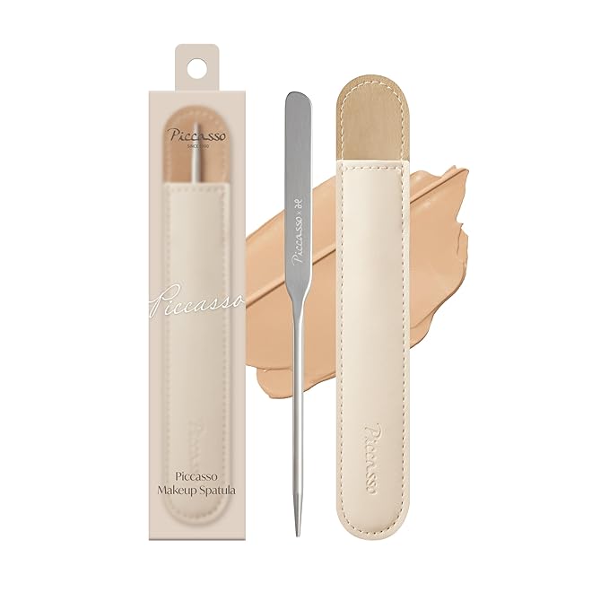 Piccasso Professional Makeup Spatula - Stainless Steel Foundation Spatula for Thin & Seamless Base - K-Beauty Korean Tool for Flawless Finish - Includes Leather Case - Hygienic & Durable Applicator