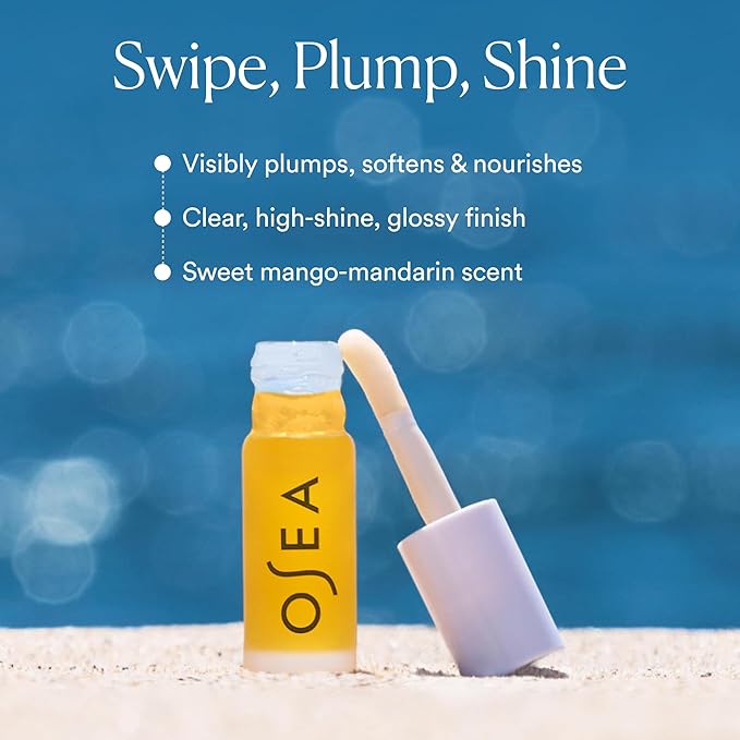 OSEA Hyaluronic Lip Oil Booster – Clean Beauty Lip Oil for Plump, Glossy, Hydrated Lips – Nourishing Seaweed & Meadowfoam Oil – Vegan, Non-Sticky, High-Shine Finish | Hydrates, Plumps, Smooths