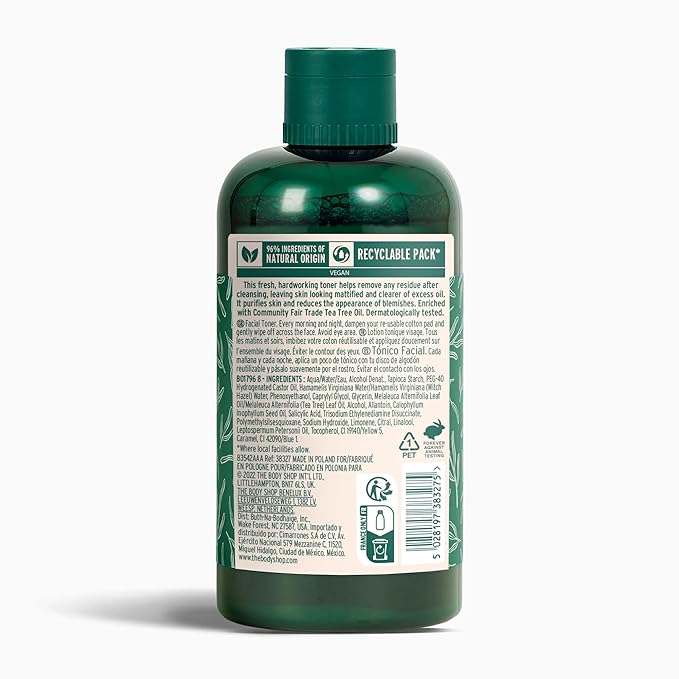 The Body Shop Tea Tree Skin Clearing Mattifying Toner – Purifying Vegan Facial Toner for Oily, Blemished Skin – 8.4 oz