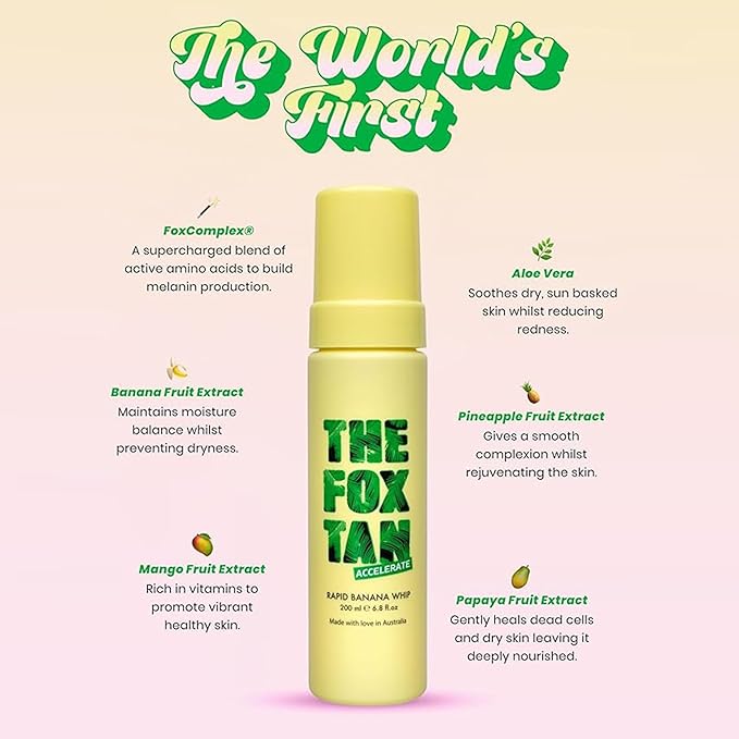 The Fox Tan Rapid Banana Whip, Natural Tanning Accelerator Lotion For Darker, Deeper & Faster Tans, Delivers Hydrated & Vibrant Skin, 200mL