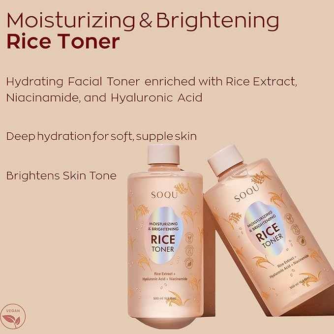 Moisturizing and Brightening Rice Toner - Enriched with Rice Extract, Niacinamide, and Hyaluronic Acid - 500ml / 16.9fl oz - Made in Korea