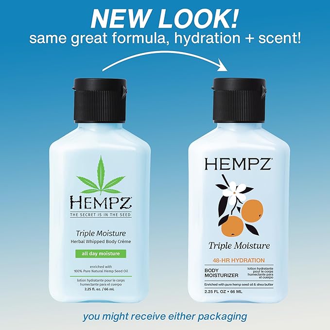 HEMPZ Body Lotion Triple Moisture - Whipped Crème Daily Moisturizing Cream, Shea Butter Hand and Body Moisturizer - Hemp Lotion - Skin Care Products, Hemp Seed Oil - 2.25 oz.