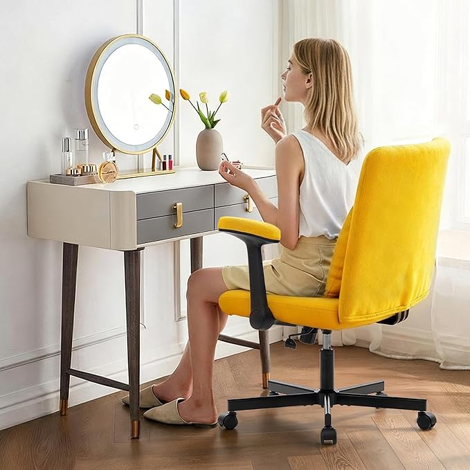 Ergonomic Cross Legged Chair with Wheels,360° Swivel Meditation Chair,ADHD Chair, Criss Cross Desk Chair with Lumbar Support and Adjustable Stool, (Wide seat Cushion, Yellow)