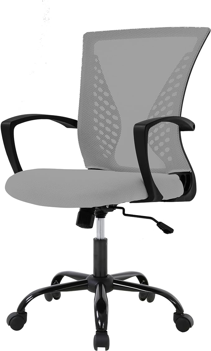 FDW Home Office Chair Mid Back PC Swivel Lumbar Support Adjustable Desk Task Computer Ergonomic Comfortable Mesh Chair with Armrest (Grey)