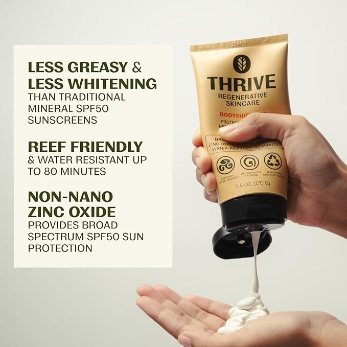 Thrive Natural Care Reef Safe Sunscreen SPF50 - Hawaii 104 Reef Act Compliant - Mineral Sunscreen Non-Nano Zinc Oxide - Vegan, (5.8 Oz (Pack of 2))