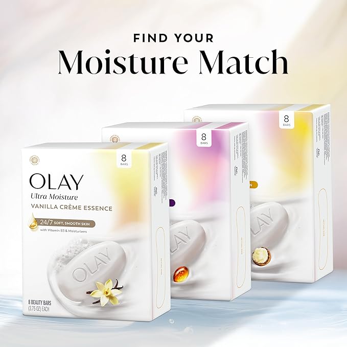 Olay Beauty Bar, Ultra Moisture,10x More Moisturizers, 24/7 Soft & Smooth Skin, Gentle Cleanse on Face & Body, Vitamin B3 Complex, For All Skin Types, Vanilla Crème Scent, 3.75 oz, (Pack of 8)