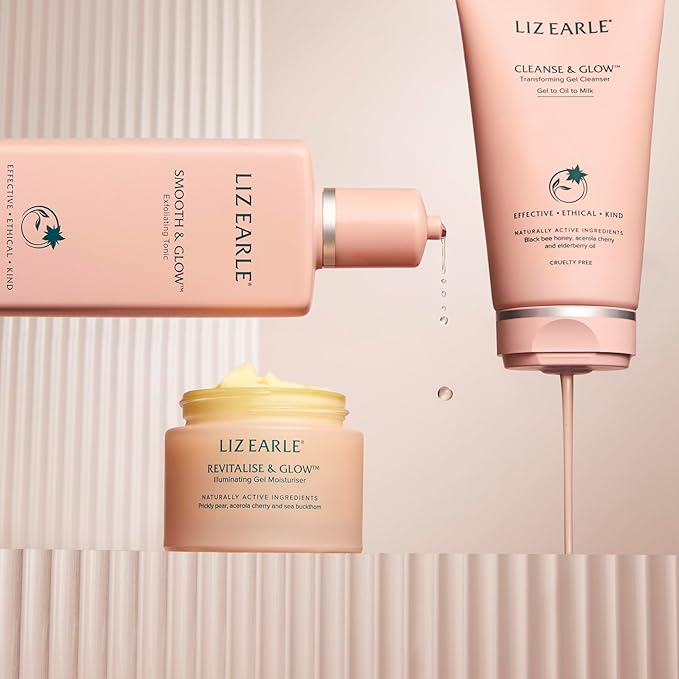 Liz Earle Glow Routine Collection - Face Wash, Skin Toner and Face Moisturizer for Brightening and Glowing Skin - Pore Minimizing Skincare Enriched with Antioxidant-Rich Botanicals (3 Count)