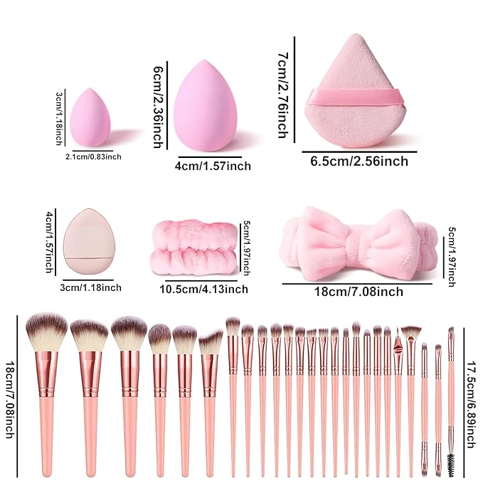 HGHDBT 36Pcs Pink Makeup Brushes Set Professional Makeup Kit Multi-functional Makeup Tool Set with Facial Makeup Accessories, Foundation Makeup Brush Kit Eye and Face Make up Brushes & Tools