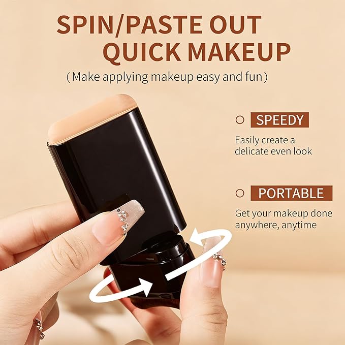 Flawless Hydrating Face Foundation Stick, Korean Lightweight Full-Coverage Cream-to-Matte Multi-Use Makeup for Dark Circles & Blemishes, Long-Wear Cream Stick with Brush, All Skin Types (04#Wheat)