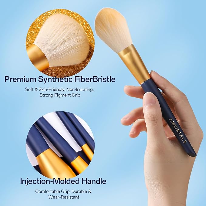 AMORTALS Makeup Brush Set, 12PCS Makeup Brushes Set Professional, Premium Synthetic Foundation Powder Concealers Eye shadows Blush Makeup Brushes with Storage Bucket and Bag