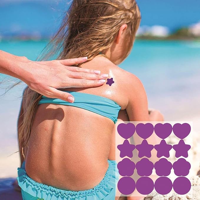 3 pieces Purple UV Stickers for Sunscreen, 48 Count UV Detection Reminder Waterproof UV Stickers, Know When to Re-Apply Sunscreen, UV Detecting Patches for Beach, Swimming Sunscreens