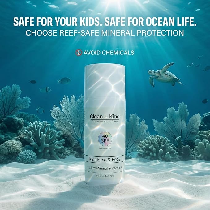 Kids Mineral Sunscreen SPF 40 – Non-Nano Zinc Oxide Sun Protection with Grass-Fed Tallow, Lightweight No White Cast, Gentle for Sensitive Skin