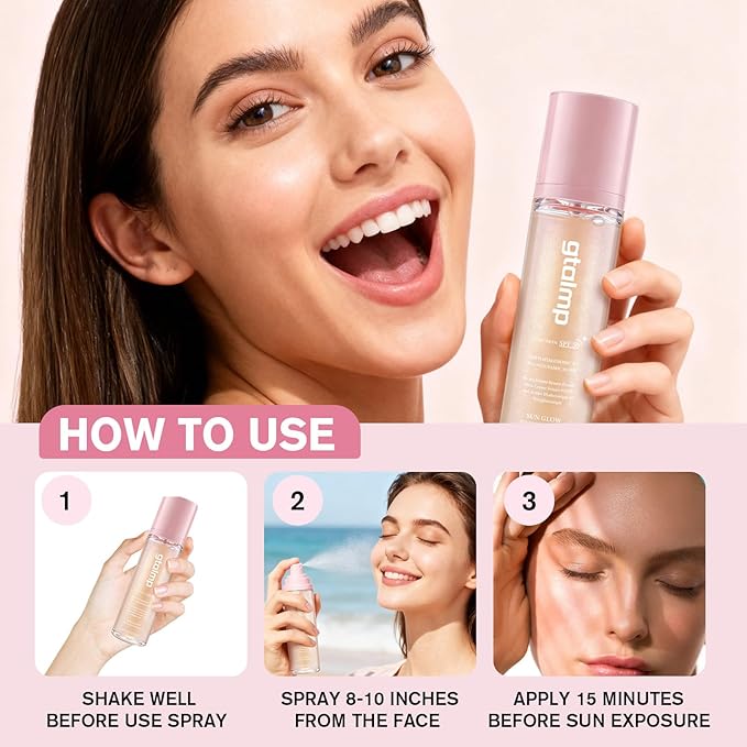 Sheer Setting Mist Sunscreen SPF 50, Glitter Body & Face Sunscreen Spray, Weightless, Fast Drying Setting Spray for a Hydrated, Dewy Finish, Beach, Festival, Summer Vacation (1 Pack)
