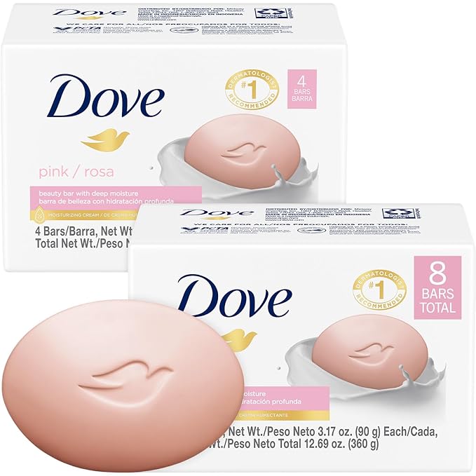 Dove Soap, Pink Beauty Bar 2-Pack – 3-in-1 Moisturizing Face, Body & Hand Soap, 3.17 Oz Ea