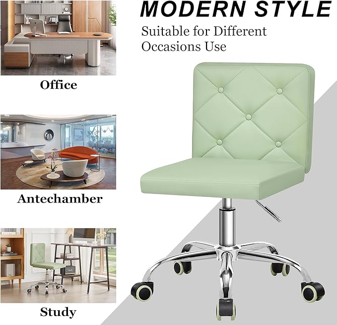 VECELO PU Leather Mid-Back Armless Vanity Chair Adjustable Height 360° Rolling Swivel for Home Office Work