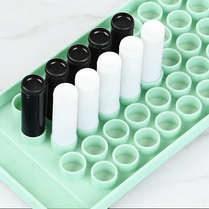 50-Slot Lip Balm Filling Tray & Spatula Set | Reusable Cosmetic Making Tools for Custom Lipstick,DIY Beauty Products Making. Gloss Making Kit Capsule Lipstick Filler(50 slot Green) (Green-50 Slot)