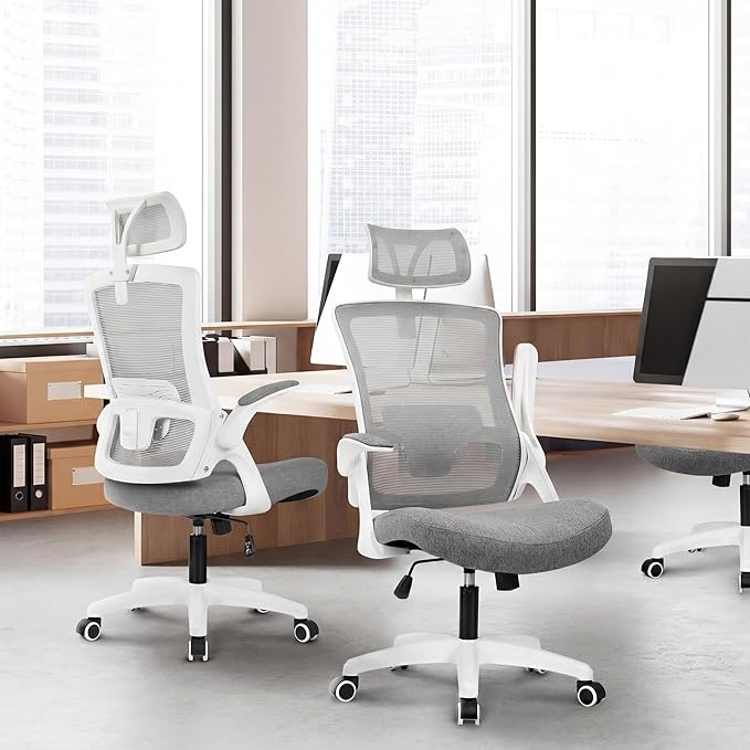 NEO Chair Ergonomic Office Desk Chair High Back Computer Gaming Mesh Chair with Comfy Task Adjustable Arms Lumbar Support Headrest Swivel for Home Office (Grey)