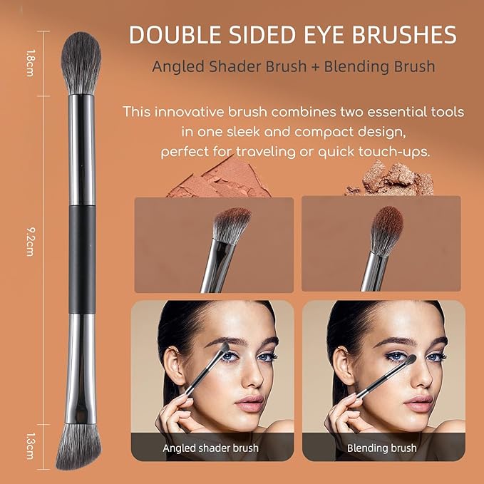 ENERGY Travel Eye Makeup Brush Set Eyeshadow Eyeliner Undereye Concealer Eyebrow Smudge Make Up Applicators for Liquid Cream Powder Blending Double ended Makeup Brushes with Case 4PCS