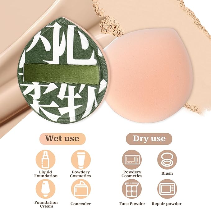 4 Pcs Korean Makeup Sponge Puff, Soft Teardrop Makeup Setting Powder Puff Cushion Foundation Sponge for Concealer, Liquid, Cream, and Powder (Large Size)