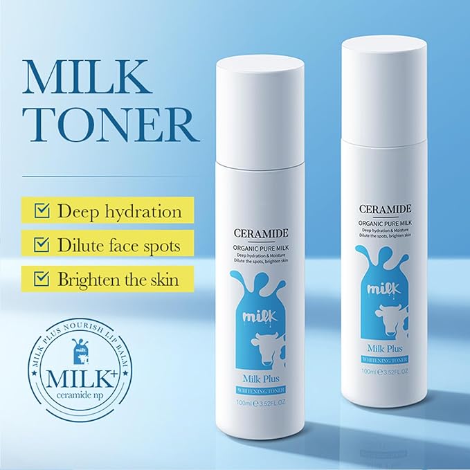 Milk Toner for Face with Ceramide, Milky Korean Face Deep Hydrating Toner with Organic Pure Milk Extract for Spot Glow Glass Skin Moisturizing Soothing Sensitive Skin 3.38 Floz