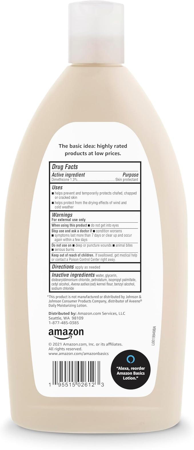 Amazon Basics Daily Moisturizing Oatmeal Body Lotion, Fragrance Free, Non-Greasy, Fast-Absorbing, Non-Comedogenic, Colloidal Oatmeal, Skin Protectant, 18 Fl Oz (Pack of 1) (Previously Solimo)