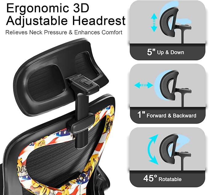 Office Chair for Back & Neck Pain Relief, Virgin Foam Seat, 2D Adjustable Lumbar & 3D Headrest, Flip-Up Armrests, Tilt & Rock for Relaxation, Black/UF