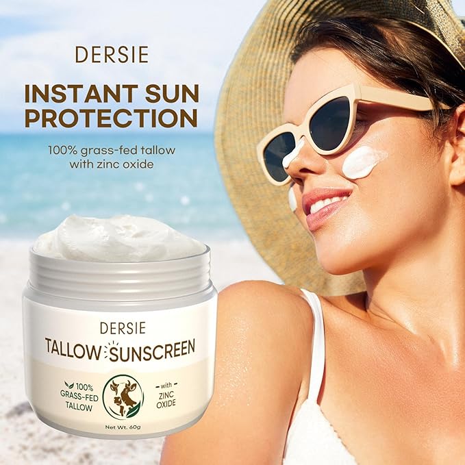 Dersie Tallow Sunscreen SPF 30 – Mineral UV Defense with Non-Nano Zinc Oxide – Face & Body Sun Protection for Adults & Kids – 100% Grass-Fed Beef Tallow for Moisture Retention & Skin Comfort (2.1 oz)