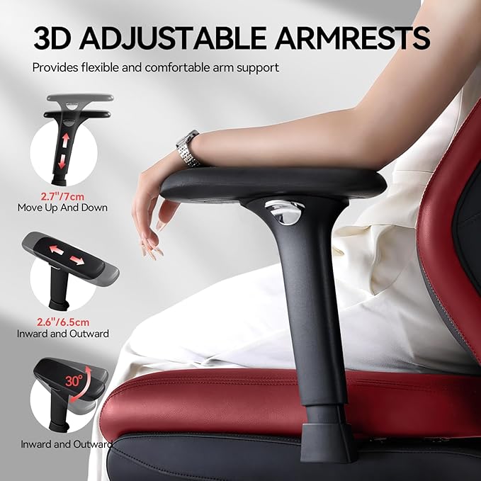 EMIAH Ergonomic Office Chair with Foot Rest Reclining Office Chair with Adjustable Arms and Headrest High Back Gaming Chair with Lumbar Support, PU Leather(Red)